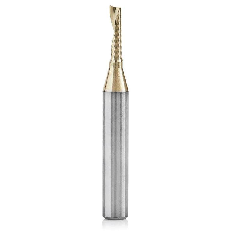 51454-Z Spiral O Single Flute ZrN Coated Aluminum Cutting Up-Cut Mirror Finish Router Bit 1/8"D 1/2"CH 1/4"SH 2"OL